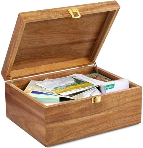 Wooden Keepsake Box, Large Acacia Storage Memory Box with a Hinged Lid for Crafts and Photo Storage