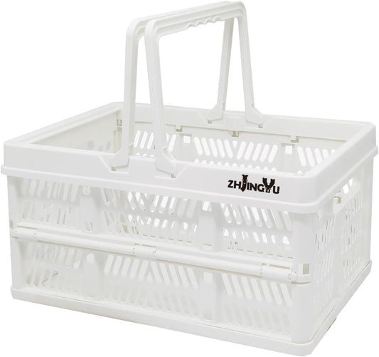 ZHJINGYU crates for storage,plastic baskets for organizing,collapsible shopping basket,foldable crate with Handles,collapsible storage crate,car basket,for Kitchen,Bathroom,Medicine (White, S)