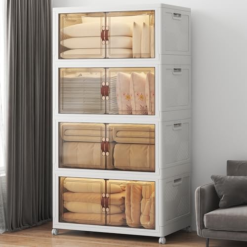 720QT Stackable Storage Bins with Lid, Foldable Storage Cabinet