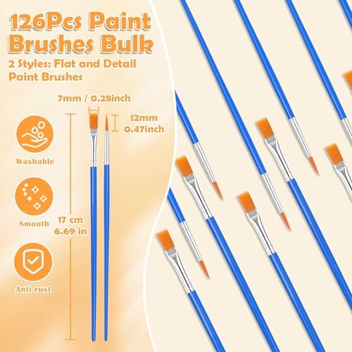240 Pcs Mini Paint Brushes Bulk, Flat and Fine Tip Small Paint Brushes