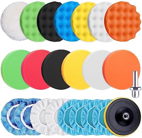 SIQUK 23 Pieces 7 Inch Buffing Pads Car Polisher Bonnets Foam Polishing Pad Kit Wax Buffer Polish Pads Car Buffer Attachment for Drill