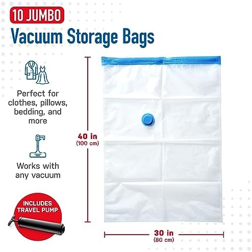 Vacuum Storage Bags with Hand Pump, Jumbo, 10 Pack