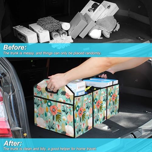 Flower Car Trunk Organizer Storage Box Collapsible Non-Slip Automotive Organizer Vehicle Organization