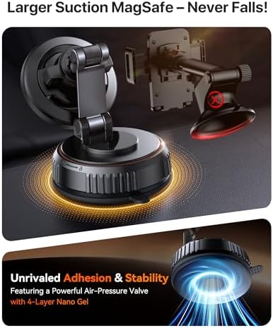 For MagSafe Car Mount[3800gf Strong Magnet & 90+LBS Suction Base]Magnetic Phone Holders for Your Car, 360° Adjustable Dash& Windshield Wall Mount with Adhesive Suction Cup for All Smartphones