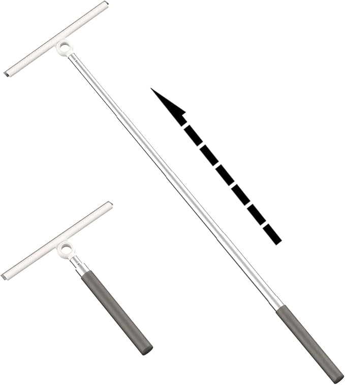 Shower Squeegee for Glass Doors, Telescopic 2-in-1 Squeegee for Window Cleaning with Microfiber Scrubber for Bathroom, Tile Wall, Car Windshield