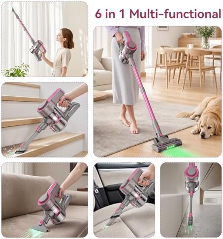 600W/50Kpa Cordless Vacuum Cleaners for Home, 50Mins Stick Vacuum with Self-Standing,Anti-Tangl,Lightweight Wireless Vacuum for Hardwood Floors Carpet Pet Hair Car(Purple)