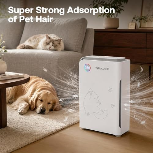 Large Pet Air Purifier for Home up to 3000 Ft², Absorbs Floating Cat and Dog Hair, Smart WiFi, 3-in-1 Filter with Anion, Activated Carbon & HEPA for Pet Allergies, Smoke, Dust, White