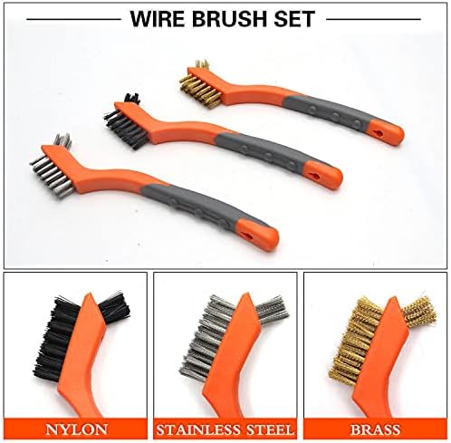 Wire Brush Set 5Pcs, Nylon/Brass/Stainless/Carbon, Rust/Weld Remove
