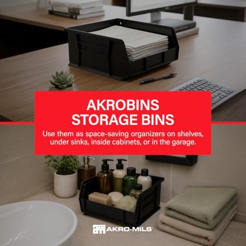 30235 AkroBins Plastic Storage Bins, 11"x11"x5", Black, 6-Pack