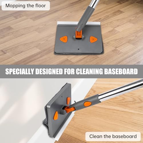 Baseboard Cleaner Tool with Handle, Wall Mop with Squeegee, Gray