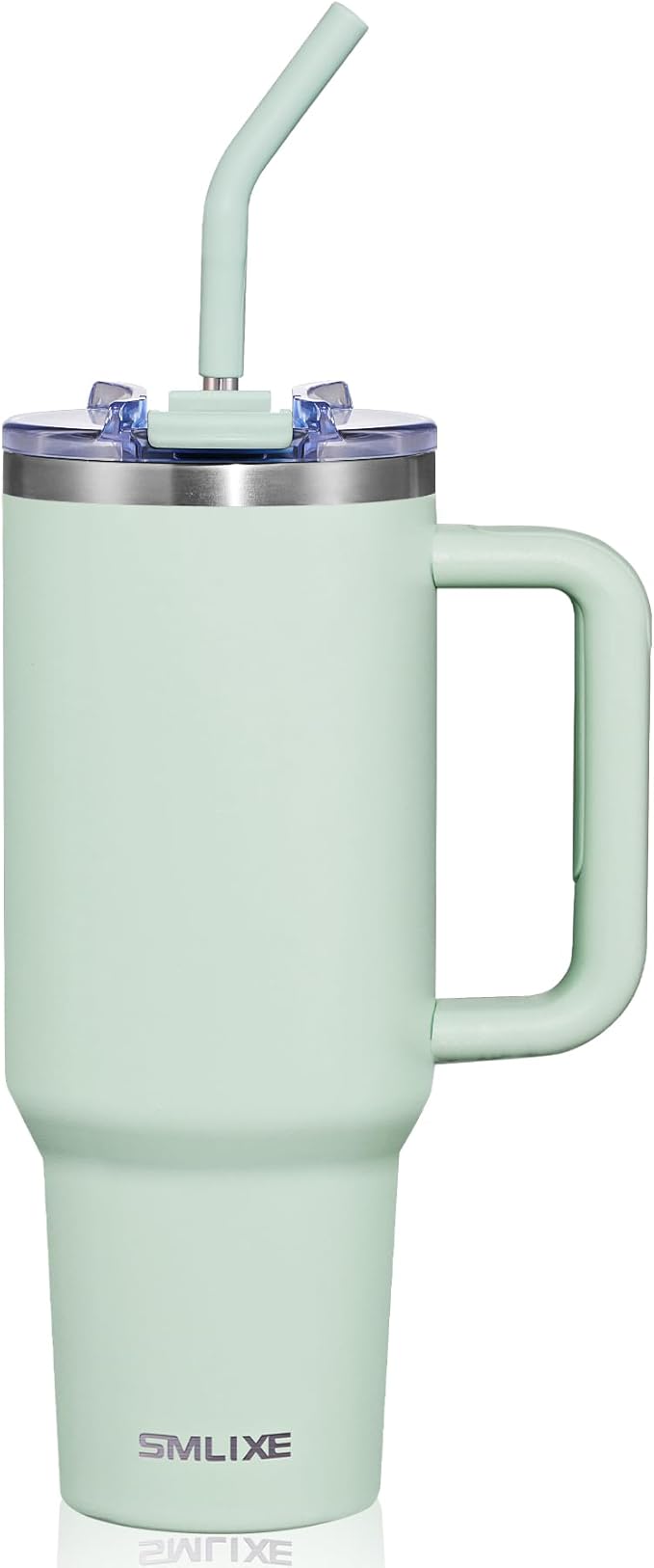 40 oz Tumbler with Handle and Straw Lid,Insulated Reusable Stainless Steel Water Bottle Travel Mug，Cupholder Friendly Double Wall Vacuum Sealed Cup (Light Green)