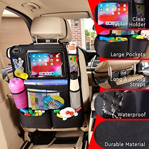 Backseat Car Organizer, Kick Mats Back Seat Protector with Touch Screen Tablet Holder, Back Seat Organizer for Kids with 9 Storage Pockets (2 Pack, Violet)