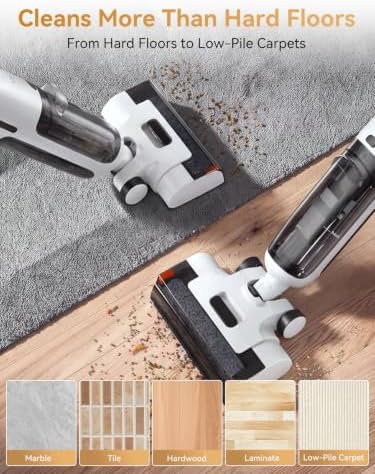 D90 Cordless Wet Dry Vacuum Cleaner, Vacuum and Mop for Hard Floor, Sticky Messes and Pet Hair, Self-Cleaning, 2100 RPM Anti-Tangle Brush Roll, Dual Tanks, Up to 35 Mins Runtime, White