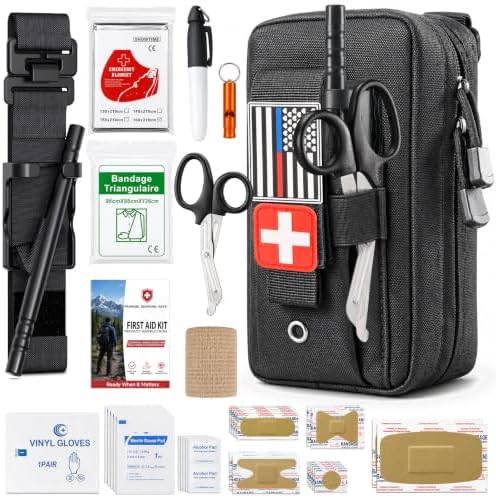IFAK Trauma First Aid Kit with Tourniquet, Compact Bleeding Control Kit MOLLE Pouch and Wound Care Supplies for Car, Hiking, Range and Outdoor