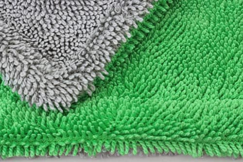 Dreadnought Jr. Microfiber Car-Drying Towel, Superior Absorbency, Trucks and SUVs, Double-Twist Pile, One-Pass Vehicle-Drying Towel - Pack of 2, Green/Gray (16 inch x 16 inch)