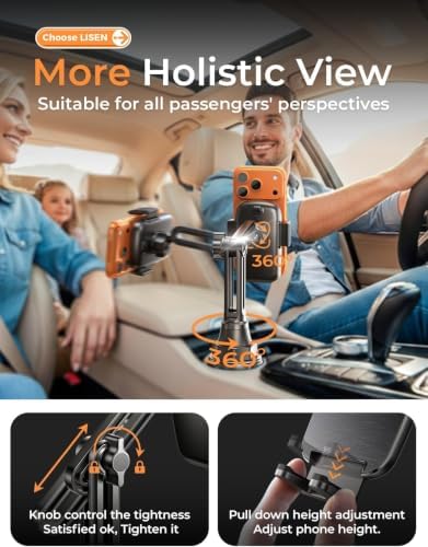 [Upgraded Version Cup Holder Phone Holder for Car, Universal 360° Adjustable Long Neck Car Phone Mount Golf Cart Truck Jeep, Compatible with iPhone Samsung Google & All 4.0-7.0 '' Phones