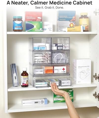 Stackable Storage Drawers Set of 6, Plastic Organizer Bins