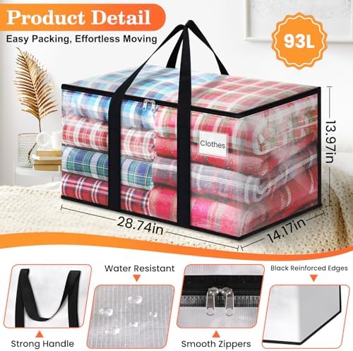 Moving Bags, Extra Large Heavy Duty Storage Bags, 93L, 8 Packs