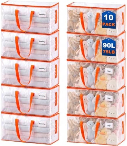 10-Pack Clear Moving Bags Heavy Duty Extra Large, Storage Totes