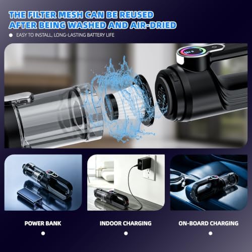Car Vacuum Portable Cordless, 20000Pa Handheld Vacuum Cordless & Air Duster