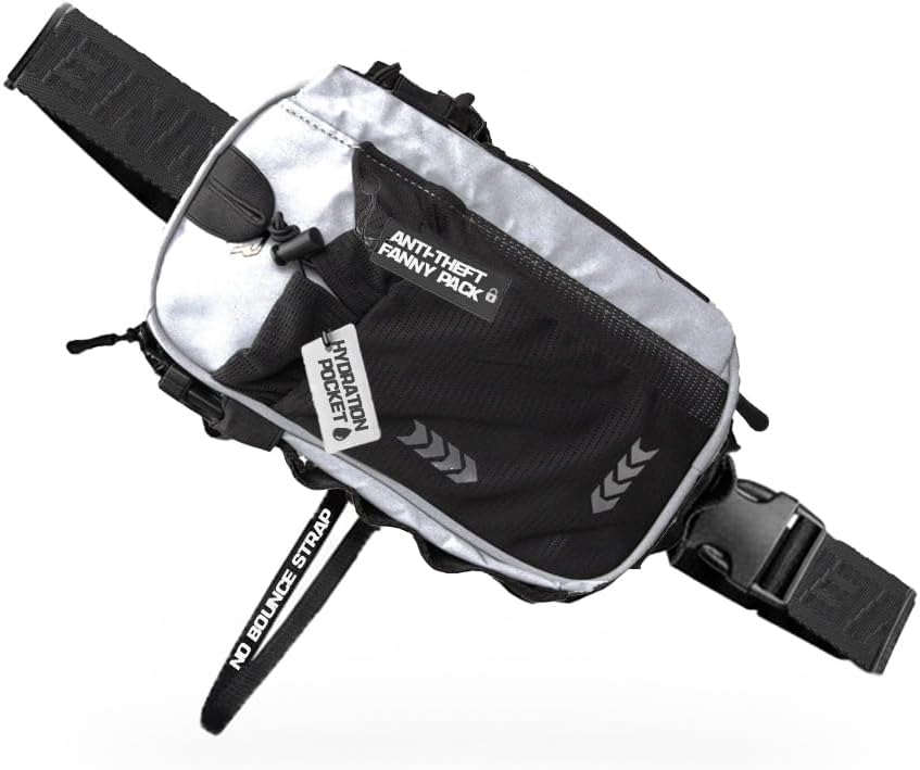 NO-BOUNCE Reflective Anti-Theft Fanny Pack & Festival Bag - Modular Sling with 8 Pockets | Rave Bag, Festival Fanny Pack