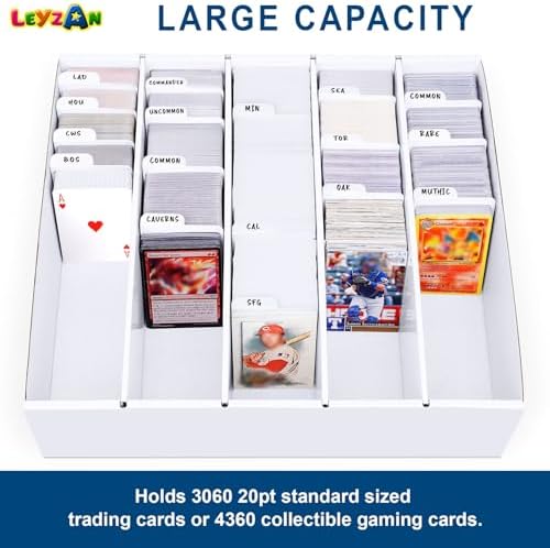 5-Row Trading Card Storage Box, 4-Pack with Divider for MTG & Sports Cards