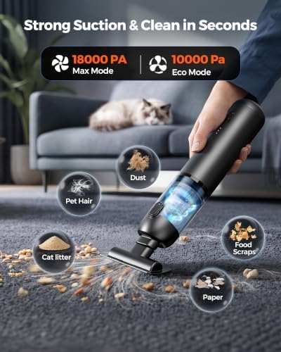 Cordless Car Vacuum, 18000Pa Handheld Vacuum for Car, Desk, Home & Pets
