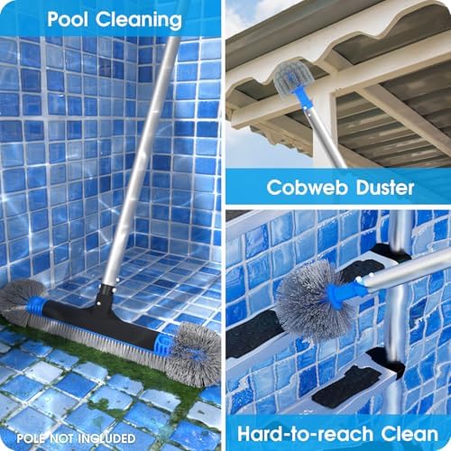 20" 2 in 1 Pool Brush Head for Cleaning Walls, Steps & Corners, Wavy Bristles Pool Scrub Brush with Round Ends, Fits 1-1/4" Standard Pole, for Inground & Above Ground Pools, No Pole