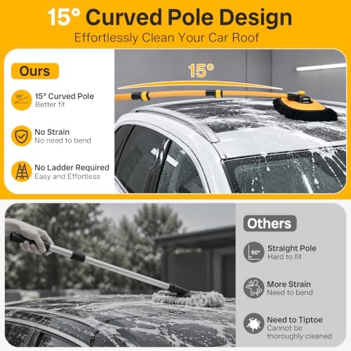 Car Wash Brush with Long Handle, 15°Curved Car Cleaning Brush with Telescopic Handle, Complete Car Wash Kit 8pcs for Cars RV Truck Boat Home