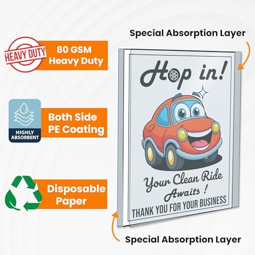 50 Paper Floor Mats for Cars - Waterproof Disposable Car Floor Mats, Car Detailing Supplies,Tapetes para Carro, Automotive Auto Detailing, Carpet Protector,Resists Water,Oil, Snow & Dirt (17 X 22 in)