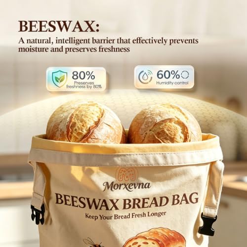 3 Pack Cotton Reusable Beeswax Bread Bags, 17“ × 13”, XL Large