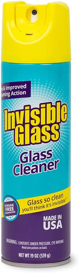 Invisible Glass 91160 Premium Aerosol Glass and Window Foaming Cleaner Spray – Cleans Glass, Windows, Mirrors, Shower Doors, and More – Streak-Free, Ammonia-Free, Tint-Safe – 19 oz