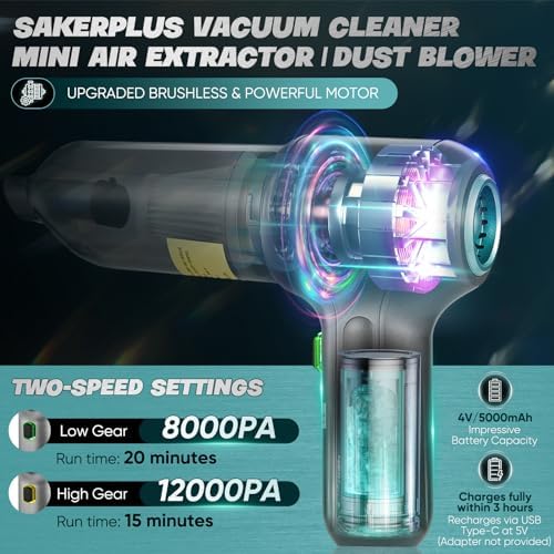 Car Vacuum Cleaner-Wireless Handheld Car Vacuums with Best Suction,Brushless Motor 12000PA Maximum Power,3 in 1 Mini Portable Vacuum Cleaner Cordless for Home,Office,Kitchen,Cars