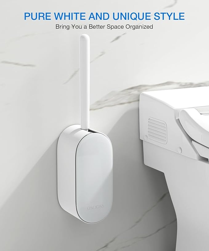 Bathroom Toilet Brush, OSCIOSS Toilet Cleaner Brush with Ergonomic Design, Compact Size, Durable Bristles, Wall Mounted RV Toilet Brush for Bathroom Cleaning (White, 2pack)
