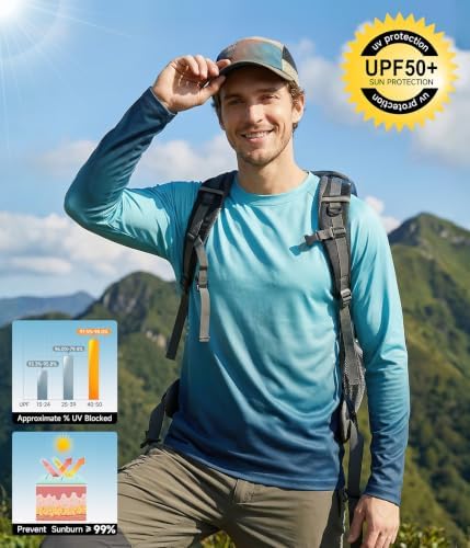 Mens UPF 50+ Long Sleeve Sun Shirts Fishing Rash Guard Uv Protection Tops