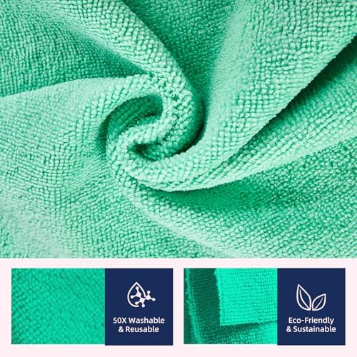 Microfiber Cleaning Cloth Roll - 85 Pack, Tear Away Microfiber Towels, 12" x 12", Reusable, Washable, Streak Free, Ultra Absorbent Dish Rags for Car, Home, Garage or Shop (Green)