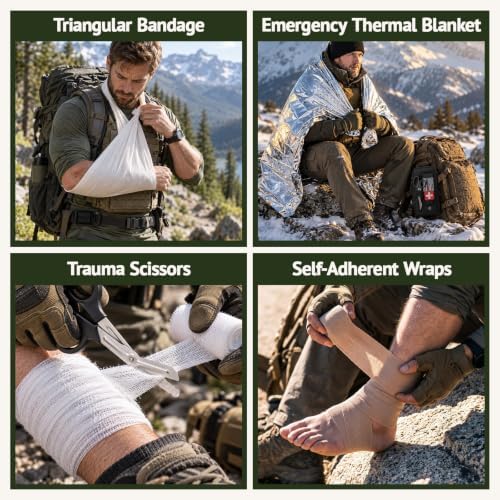 IFAK Trauma First Aid Kit with Tourniquet, Compact Bleeding Control Kit MOLLE Pouch and Wound Care Supplies for Car, Hiking, Range and Outdoor