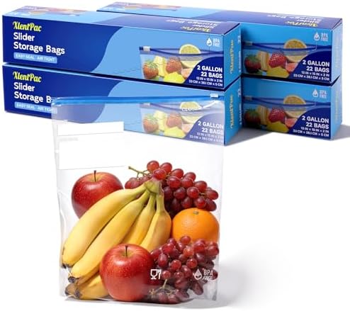 Slider Storage Bags 2 Gallon 88 Count BPA Free, Expandable Bottom for Food Storage Refrigeration & Freezer Safe Multi-Purpose Easy-Write Zip Bags for Kitchen Travel & Organization
