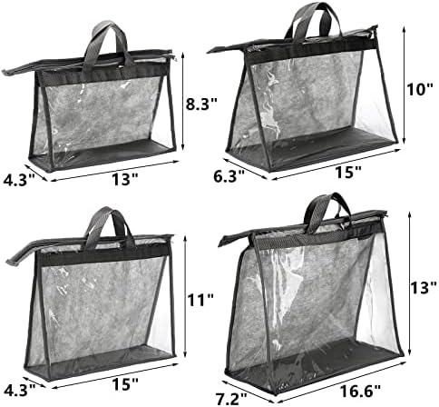 12 Pack Dust Bags for Handbags, Clear Handbag Storage Organizer for Closet, Purse Protector Storage Bag with Zipper and Handle, Hanging Dust Cover Bag for Handbag