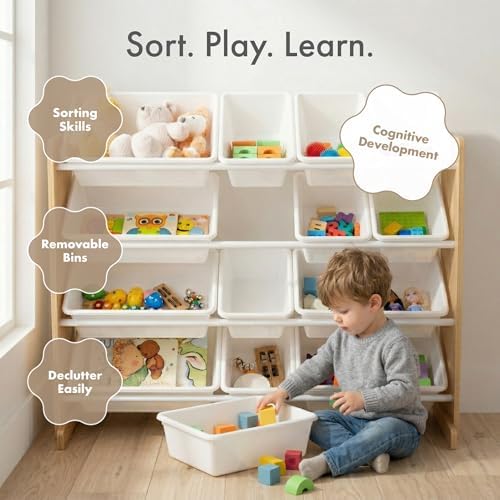 Kids Toy Organizer with 16 Bins, 4 Tier Storage for Playroom