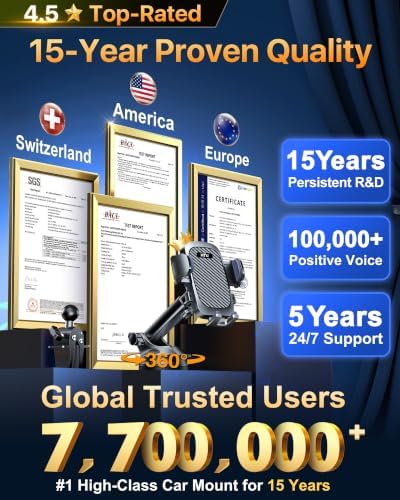 2026 Ultimate Best【True Military-Grade & Safety Cert】Car Phone Holder 【Upgraded 360° Rotation & 100LBS Strongest Suction】5-in-1 Truck Windshield Dashboard Vent Mount Stand for iPhone Android, Black