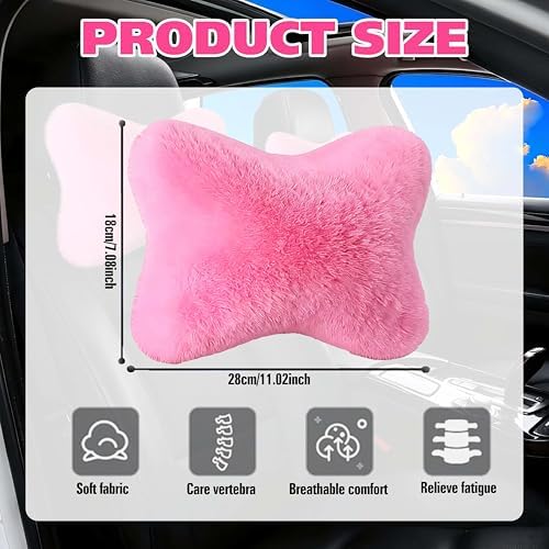 2 Pack Cute Car Neck Pillows Soft Plush Headrest Cushions for Neck Support Adorable Car Interior Decor Accessories(Pink)