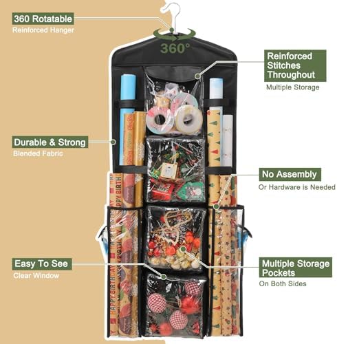 Wrapping Paper Storage, Double-Sided Hanging Storage, Black