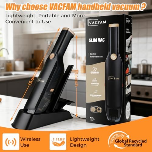 Handheld Vacuum Cordless,15KPA Vacuum with Storage Dock,Black