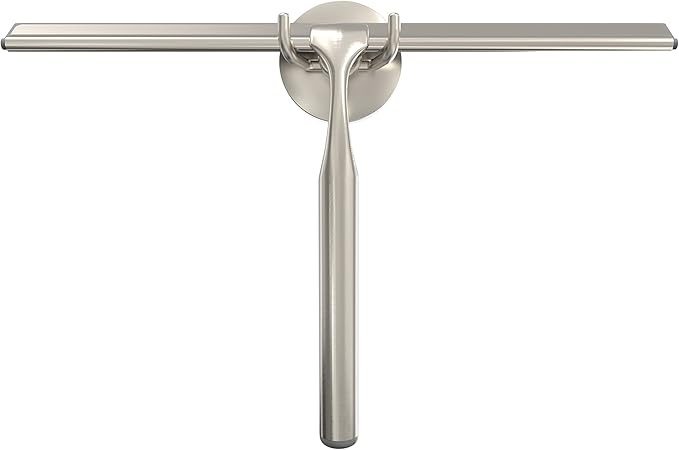 Better Living Deluxe XL Shower Squeegee, Multi-Purpose Silicone Squeegee Blade with Storage Hook, Rust-Proof Heavy Duty Window, Glass, Shower Scrubber, Windshield Wiper, 12", Brushed Nickel