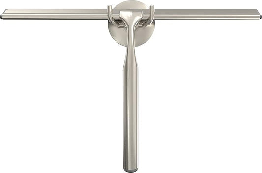 Better Living Deluxe XL Shower Squeegee, Multi-Purpose Silicone Squeegee Blade with Storage Hook, Rust-Proof Heavy Duty Window, Glass, Shower Scrubber, Windshield Wiper, 12", Brushed Nickel