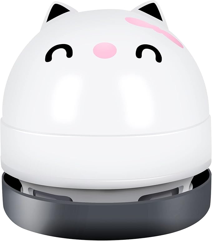 YUNYILAN Mini Desktop Vacuum Cleaner, Portable USB Vacuum Cleaner for Desk Mini Cute Cartoon Desktop Vacuum for Cleaning Eraser Crumbs, Dust, Crumbs, Computer, Keyboard and Car (White)