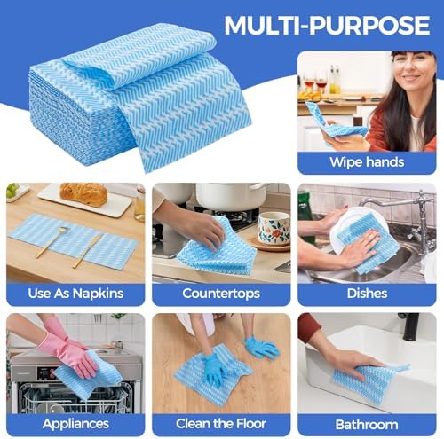 Reusable Cleaning Cloths Handi Wipes Reusable Cloths Disposabel Dish Towels Dry Handy Wipes Big Durable Absoebent and Dry Quickly 100 Count, Blue