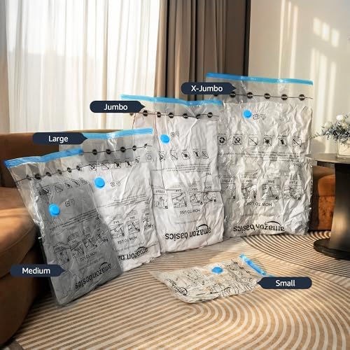 Vacuum Storage Bags for Clothes, Compression Space Saving Storage Bags with Hand Pump, Reusable, Heavy-Duty Seal Protection, Multiple Sizes, White, 15-Pack