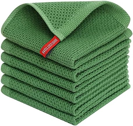 100% Cotton Waffle Weave Kitchen Dish Cloths 6-Pack, Grass Green